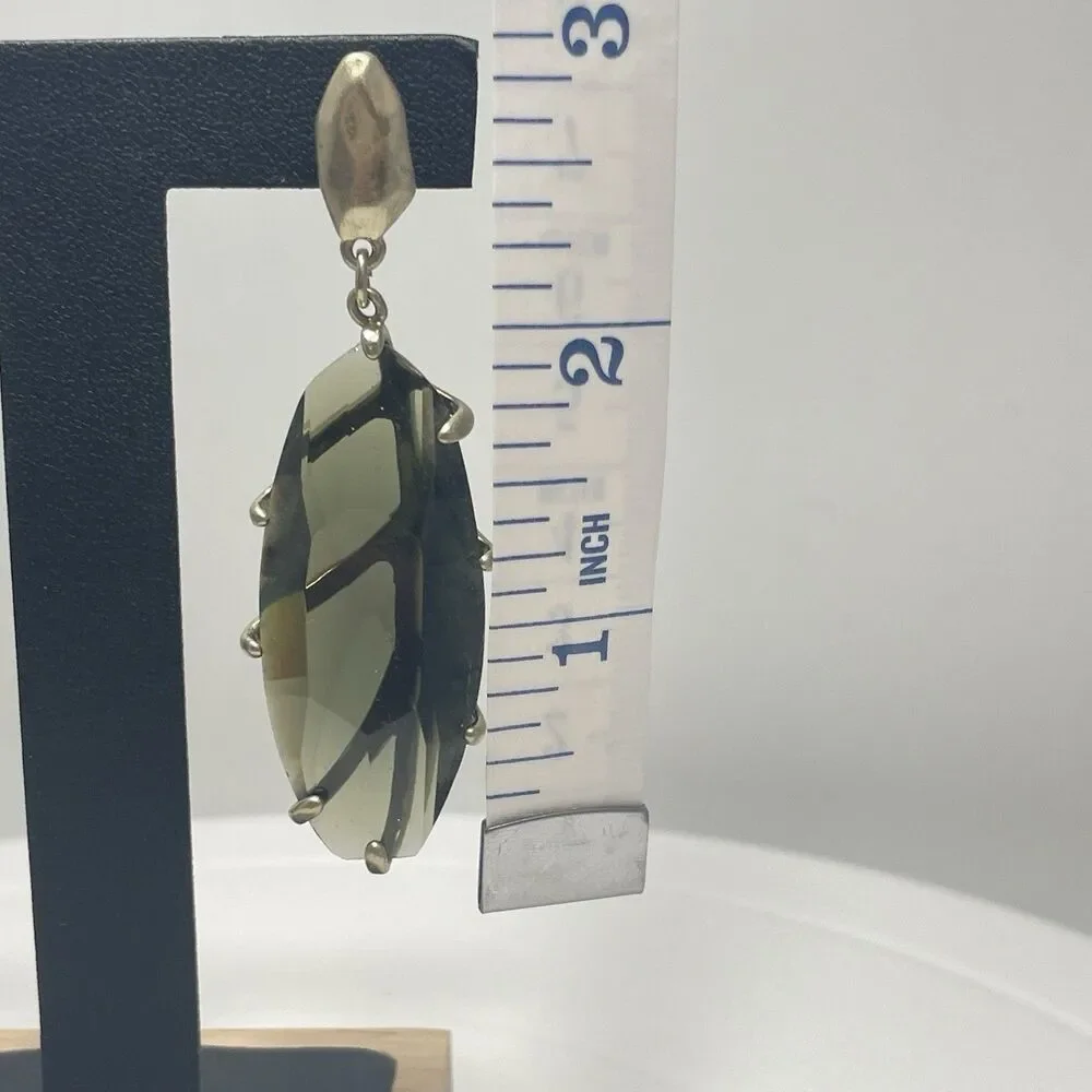 Robert Lee Morris RLM Soho Smoky Green Glass Drop Stud Earrings Statement Rare